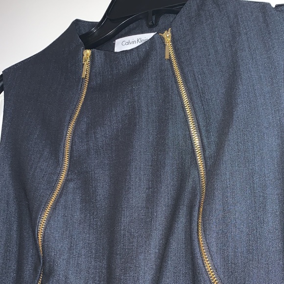 NWT Calvin Klein Navy jean shift dress with Gold double zipper - Picture 4 of 8